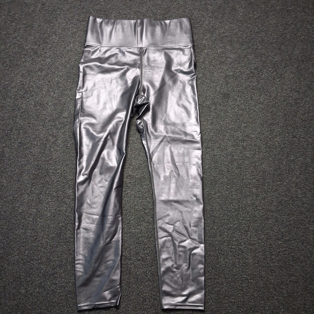 Knix Metallic Silver Leggings High Rise Shiny Liquid Pants Medium Halloween